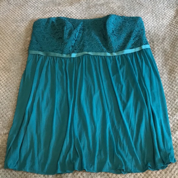 David’s Bridal Teal Strapless Lace Short Dress - Picture 7 of 10
